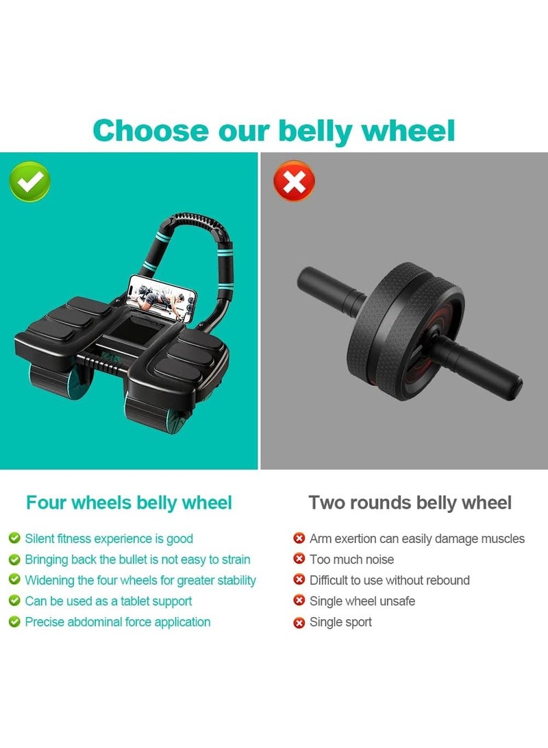 عجلة دوارة انتعاش اوتوماتيكية مع دعم للكوع وتصميم 4 عجلات - معدات تمارين اساسية لصالة الالعاب الرياضية المنزلية، الة تمرين البطن للرجال/النساء، حرق دهون البطن، عجلة دوارة محمولة للياقة - Image 2